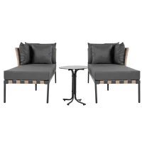 Canapé de jardin, Fauteuil de jardin amovible et modulaire, Table basse en verre trempé,  Gris + Marron(m-14)