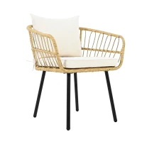 5-teiliges Garten-Lounge-Set, mit 1 Esstisch, 2 Stühlen, 2 Hockern, Weiß+Naturfarbe(m-12)