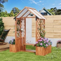 Macetero con enrejado y columpio para jardín, patio, terraza, para plantas trepadoras, 142x70x163 cm, Marrón(m-7)