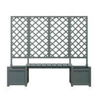 Pflanzkübel mit Spalier und Sitz für Garten, Hof, Terrasse, für Kletterpflanzen, 169 x 42 x 145 cm, Grau(m-1)