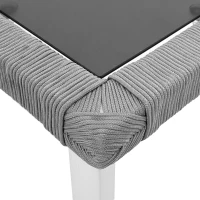 Ensemble table et chaises en rotin, avec 1 table et 6 chaises, plateau en verre trempé, Gris+Blanc(m-10)