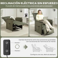 HOMCOM Sillón Reclinable con Motor sin Escobillas Reposapiés Tapizado Resistente y Bolsillos Laterales 80x83x104 cm Verde(m-5)