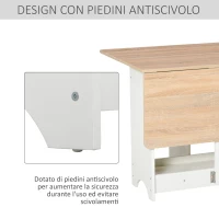 HOMCOM Tavolo Consolle a Ribalta con Vano Mensola, Tavolino da Salotto e Cucina, Tavolo a Ribalta, Pieghevole, Salvaspazio, Color Legno e Bianco, 118x80x72cm(m-8)