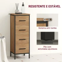 HOMCOM Armário de Casa de Banho Móvel para Casa de Banho Estreito com 4 Gavetas e Estrutura em Aço 30x30x82 cm Madeira e Preto(m-7)