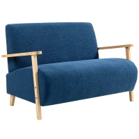 HOMCOM Sofá de 2 Lugares Estofado em Borreguito com Acolchoado Espesso Apoios de Braço e Pés de Madeira 118x76x78 cm Azul(m-1)