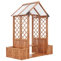 Macetero con enrejado y columpio para jardín, patio, terraza, para plantas trepadoras, 142x70x163 cm, Marrón(m-14)