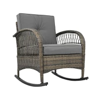 Ensemble de balcon en rotin 3 pièces avec 2 fauteuils à bascule, table en verre trempé, Gris(m-10)