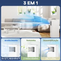 HOMCOM Ar Condicionado Portátil 3 em 1 9000 BTU 24,1 L/Dia com Controlo Remoto e Ecrã LED Temporizador 24h 30x29x69 cm Branco(m-4)