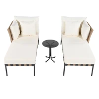 Canapé de jardin, Fauteuil de jardin amovible et modulaire, Table basse en verre trempé, Blanc+Marron(m-14)