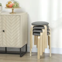 HOMCOM Ensemble de 4 tabourets empilables ronds sans dossier avec assise rembourrée, 40 x 40 x 45 cm, gris(m-8)