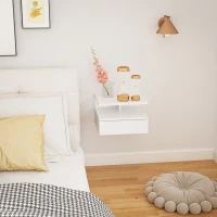 HOMCOM Noptieră Suspendată cu Sertar și Raft Superior din Lemn, 35x32x22,5 cm, Alb(m-6)