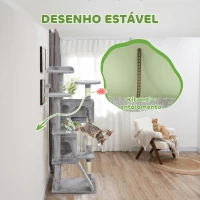 PawHut Arranhador para Gatos com Postes de Sisal Plataformas Cavernas Bolas Pendentes e Redes 49x49x138 cm Cinza Claro(m-7)