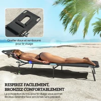 HOMCOM Transat de Jardin Chaise Longue Pliante Bain de Soleil pour Lecture Noir(m-7)
