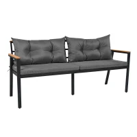 Ensemble de table et chaises d'extérieur, avec 2 chaises, 2 tabourets, 1 canapé deux places, 1 table et 1 chariot de service polyvalent, Noir+Gris(m-15)