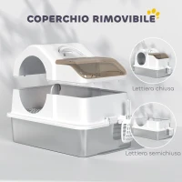 PawHut Lettiera per Gatti Chiusa con Tappetino Raccogli-sabbia, in Acciaio Inox, ABS e PP, 60.5x40.5x42 cm, Bianca e Argento(m-4)