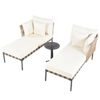 Canapé de jardin, Fauteuil de jardin amovible et modulaire, Table basse en verre trempé, Blanc+Marron(m-12)