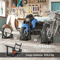 HOMCOM Cavalete de Moto Carga 816,5 kg Suporte para Roda Dianteira de Motocicleta com Altura Ajustável em 3 Níveis para Rodas Ø38,1-53,34 cm Preto(m-6)