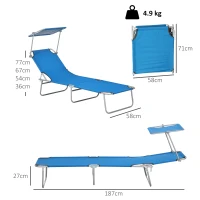 Outsunny Sun Lounger, with Adjustable Face Canopy - Bright Blue(m-3)