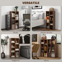 HOMCOM Mobile Libreria a Cubi in Legno con 7 Ripiani di Diverse Dimensioni, 50x24x106 cm, color Noce(m-6)