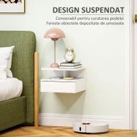 HOMCOM Noptieră Suspendată cu Sertar și Raft Superior din Lemn, 35x32x22,5 cm, Alb(m-4)