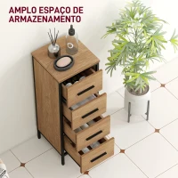 HOMCOM Armário de Casa de Banho Móvel para Casa de Banho Estreito com 4 Gavetas e Estrutura em Aço 30x30x82 cm Madeira e Preto(m-5)