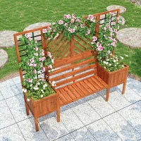 Fioriera con grigliato e seduta per giardino, cortile, terrazza, per piante rampicanti, 170x42x145 cm, Marrone(m-6)