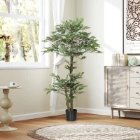 Outsunny Planta Artificial Ficus 150 cm Planta Artificial com 1008 Folhas Musgo e Vaso para Exterior Casa Sala de Estar Escritório Verde(m-7)