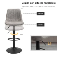 HOMCOM Set 2 Sgabelli da Bar con Schienale, Poggiapiedi e Altezza Regolabile Stile Industriale, Grigio(m-4)