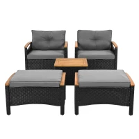Ensemble de balcon en rotin d'extérieur 5 pièces avec 2 chaises, 2 tabourets et 1 table, Noir+Gris(m-2)