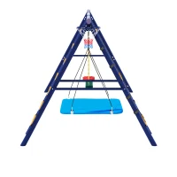 Ensemble de balançoire multifonctionnel pour l'extérieur avec 3 balançoires, structure d'escalade, panier de basket, 310x174x203 cm, Bleu antique(m-12)