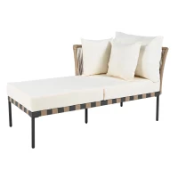 Canapé de jardin, Fauteuil de jardin amovible et modulaire, Table basse en verre trempé, Blanc+Marron(m-11)