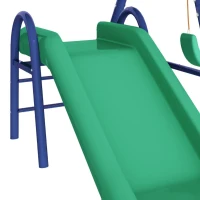 Ensemble de balançoire multifonctionnel pour l'extérieur avec toboggan, trampoline, balançoire nid ronde et balançoire en plastique, Bleu antique(m-7)