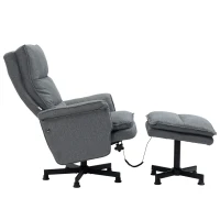 HOMCOM Massage-Bürostuhl mit Fußhocker, 8 Vibrationsköpfe, 1 Fernbedienung, 1 Seitentasche, Grau(m-8)