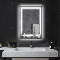 kleankin Espelho para Casa de Banho 50x70 cm com Moldura de Alumínio, Luzes LED Interruptor Tátil e Prateleira de Vidro para Casa de Banho Prata(m-2)