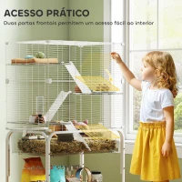 PawHut Gaiola para Pequenos Animais de 4 Níveis com Bandeja Inferior Rodas Rampas Comedouro e Bebedouro 73x47x123 cm Branco(m-7)