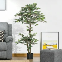 Outsunny Planta Artificial Ficus 150 cm Planta Artificial com 1008 Folhas Musgo e Vaso para Exterior Casa Sala de Estar Escritório Verde(m-2)