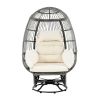 Fauteuil suspendu en rotin pivotant à 360°, avec coussin amovible, 100x80x150 cm, Naturel+Blanc(m-2)