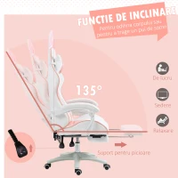 Vinsetto Scaun de Gaming Ergonomic cu Urechi de Iepure și Suport pentru Picioare Extensibil, 65x63x136-142 cm, Roz(m-6)