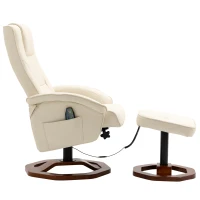HOMCOM Massagesessel, mit Fußhocker, 10 Massagepunkte, Liegefunktion, drehbarer Sitz, Cremeweiß, 73 x 83 x 106cm(m-13)