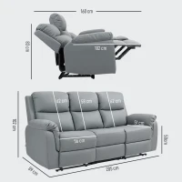 HOMCOM 3-Sitzer-Sofa, linker und rechter Sitz zurücklehnbar, anpassbare Fußstütze, Kunstlederbezug, für Wohnzimmer, Dunkelgrau(m-3)