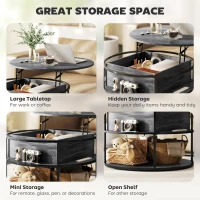 HOMCOM Lift Top Coffee Table, Round Coffee Table with Storage Shelf, Hidden Compartment and Steel Frame for Living Room, Home Office, Charcoal Grey(m-5)