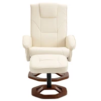 HOMCOM Massagesessel, mit Fußhocker, 10 Massagepunkte, Liegefunktion, drehbarer Sitz, Cremeweiß, 73 x 83 x 106cm(m-11)