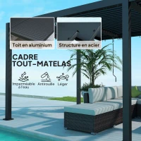 Outsunny Pergola 3 x 6 m  pergola d'extérieur tonnelle avec persiennes manivelle, toit réglable en aluminium crochets gris foncé(m-5)