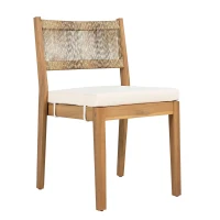 Set da pranzo a 5 pezzi con tavolo in legno, schienale in rattan, piedini, per terrazza, giardino, Bianco e Colore naturale(m-12)