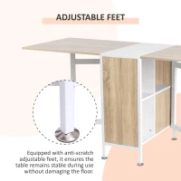 HOMCOM Foldable Drop Leaf Dining Table Folding Workstation for Small Space with Storage Shelves Cubes Oak & White(m-8)