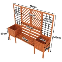 Fioriera con grigliato e seduta per giardino, cortile, terrazza, per piante rampicanti, 170x42x145 cm, Marrone(m-3)