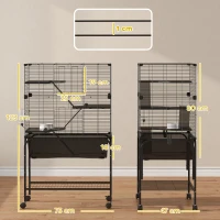 PawHut Jaula para Animales Pequeños de 4 Niveles con Ruedas Bandeja Profunda Rampas Plataformas y Comedero 73x47x123 cm Negro(m-3)