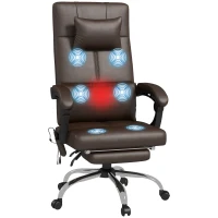 Vinsetto Ergonomische Bureaustoel met Massage en Ligfunctie, Hoofdkussen, In Hoogte Verstelbare, Bruin(m-12)