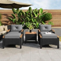 Ensemble de balcon en rotin d'extérieur 5 pièces avec 2 chaises, 2 tabourets et 1 table, Noir+Gris(m-5)