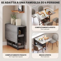 HOMCOM Tavolo Pieghevole a 2 Ribalte per 4 Persone con 2 Ripiani Aperti, in Legno e Metallo, 133.4x80x75 cm, Grigio(m-4)